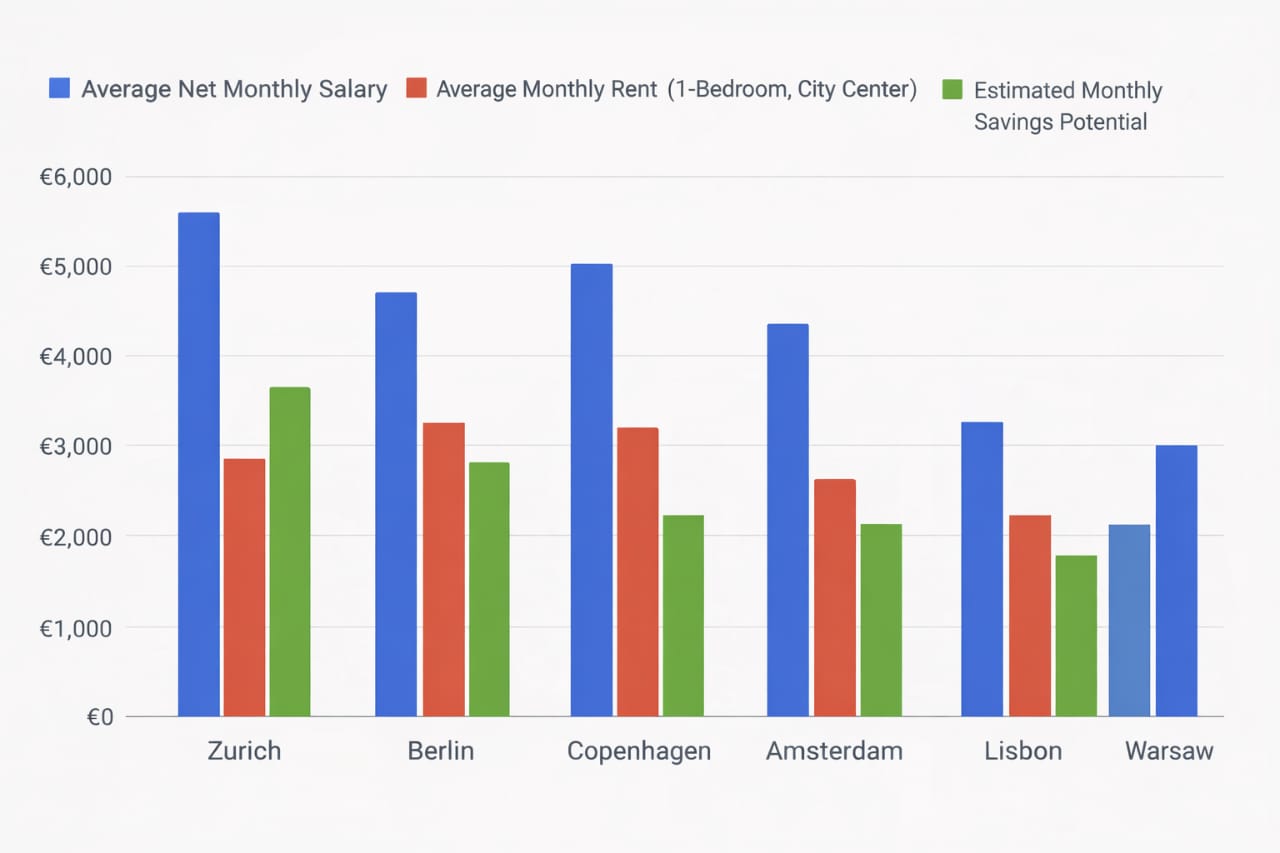 Cost of living vs salary in Europe comparison between major European cities