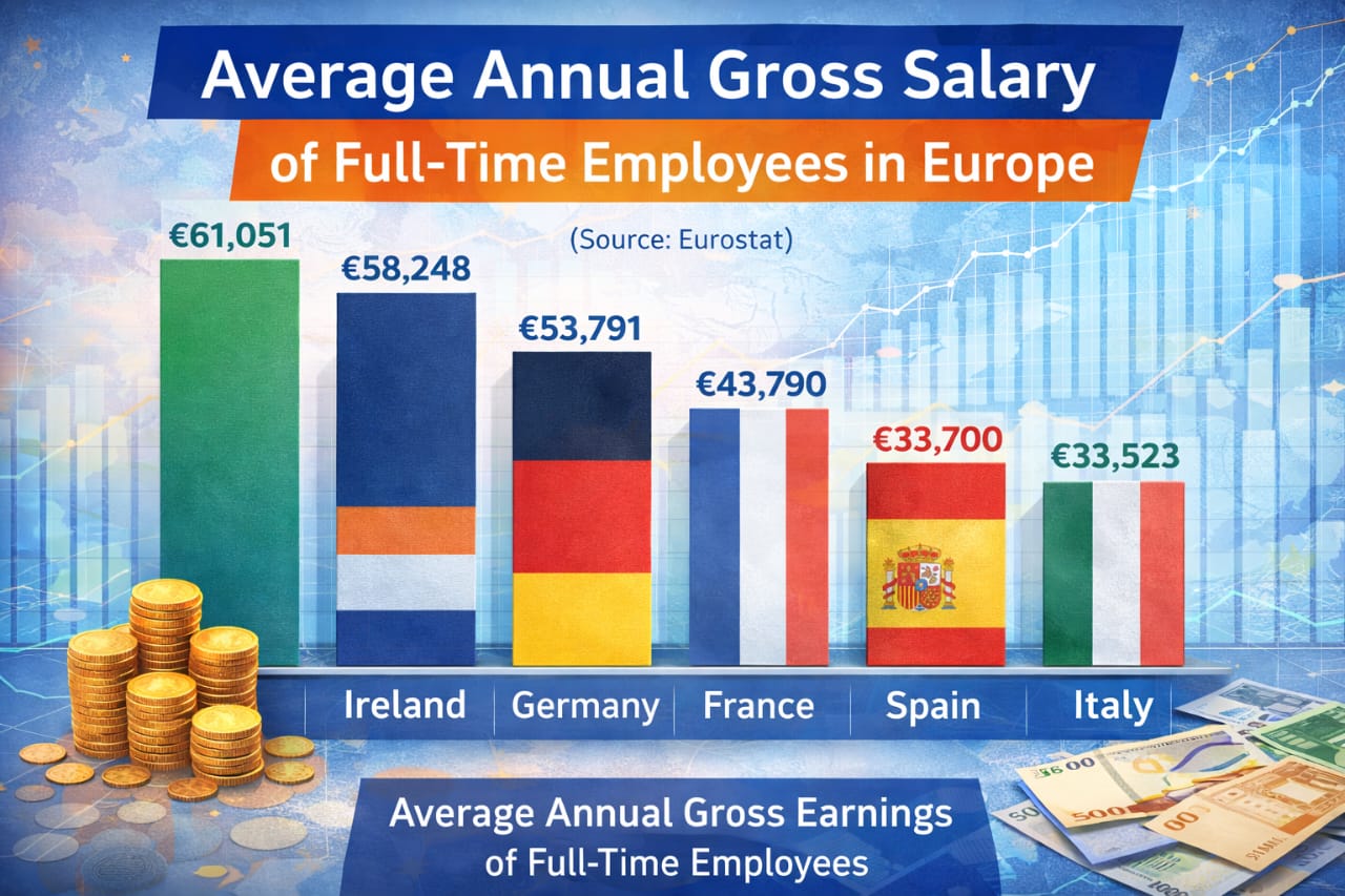 Highest Paying Countries in Europe salary comparison across Ireland Netherlands Germany France Spain and Italy