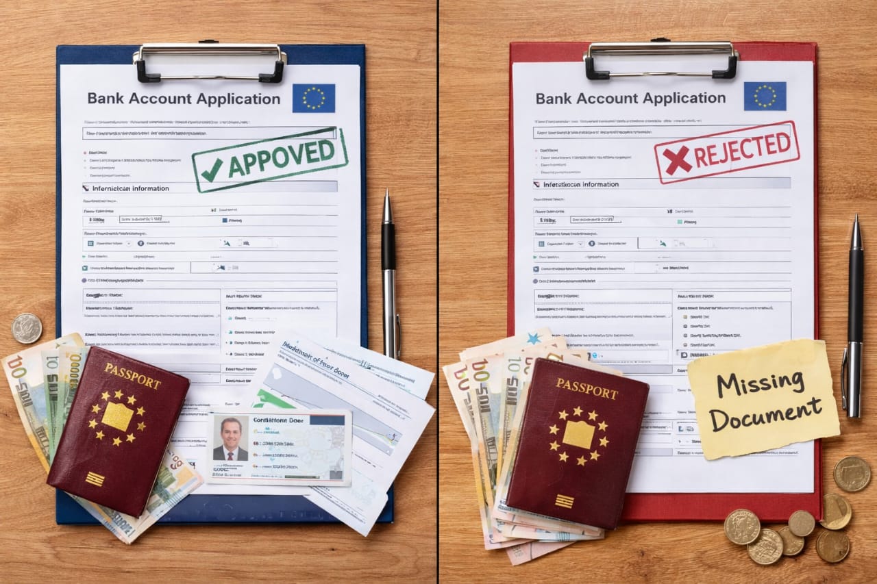 approved vs rejected bank account application in Europe for foreigners