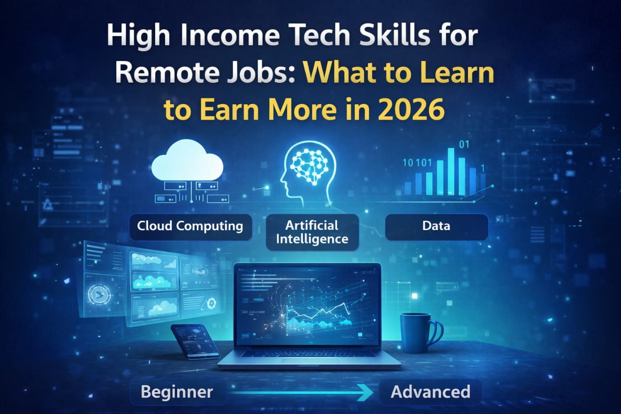high income tech skills for remote jobs modern workspace setup laptop productivity tools