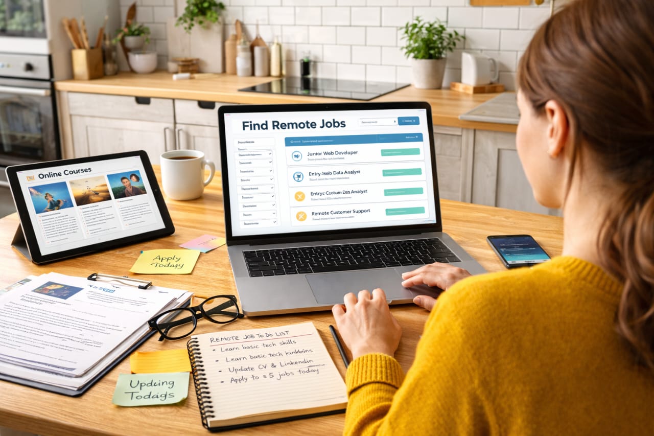 how to start remote work in the UK with no experience beginner remote workspace setup