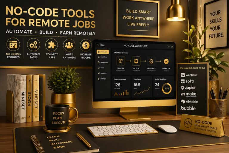 no-code tech skills for remote jobs automation dashboard beginner setup gold professional workspace