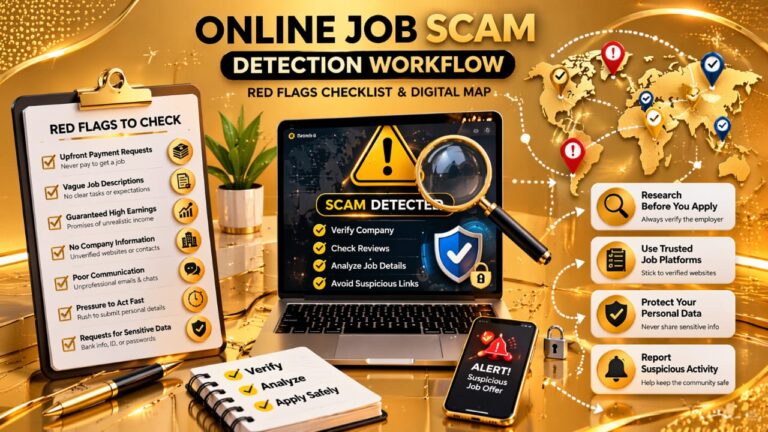 remote job scams to avoid warning signs fake job detection online safety guide workspace setup