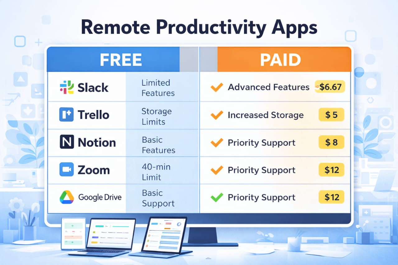 remote productivity apps free vs paid features collaboration tools setup