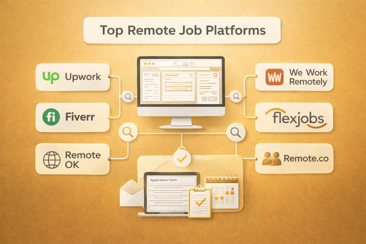 best websites to find remote jobs for beginners top remote job platforms overview digital workflow gold silver theme